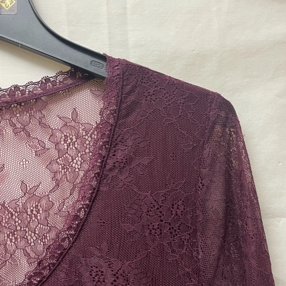 Kismet Womens Burgundy Lace Long Sleeve Blouse Pullover Size Large - Picture 8 of 10